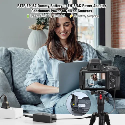 Miniatura 2 de Adaptador de corriente alterna EP-5A EH-5 y batería ficticia EN-EL14 para Nikon D3100 D3200 D3300 D3400 D3500 D5100 D5200 D5300 D5500 D5600 Coolpix