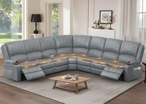 Miniatura 32 de Yolsali Sofá reclinable, sofá reclinable manual de 3 plazas con cojín de 2 niveles, sofás reclinables para sala de estar con consola removible