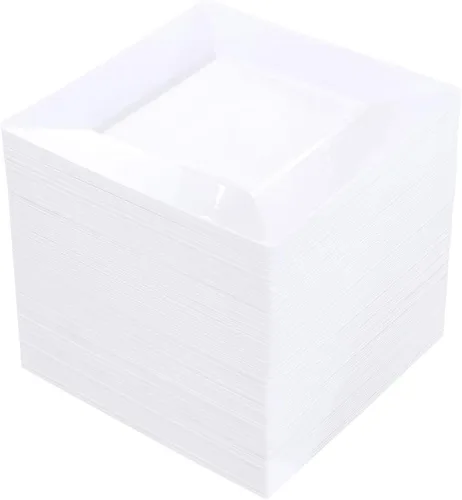 Miniatura 13 de bUCLA 100 platos cuadrados negros de plástico con borde dorado – Platos desechables de postre/aperitivo / pequeños pasteles de 6 pulgadas para Negro