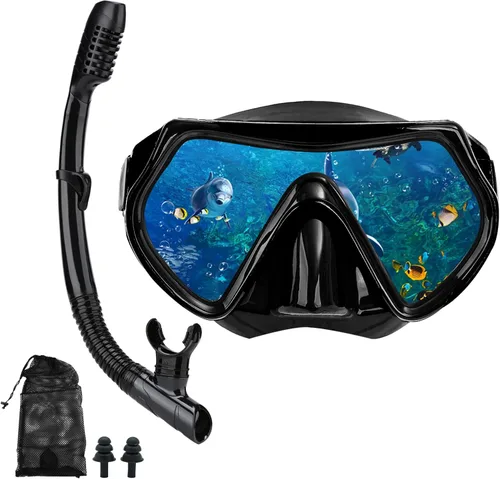 Miniatura 16 de Equipo de esnórquel para adultos, juego de máscara de esnórquel en seco, juego de máscara de buceo para adultos, máscara de buceo panorámica