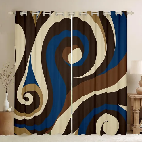 Miniatura 23 de Cortina de ventana de rayas rojas y negras, cortinas abstractas con ondas circulares, cortinas geométricas para tratamiento de ventanas para niños
