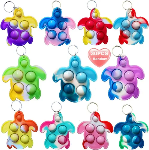 30 paquetes de mini llavero de tortuga arcoíris a granel para niños y niñas, regalo de fiesta de verano, regalo para aliviar el estrés, estudiantes,