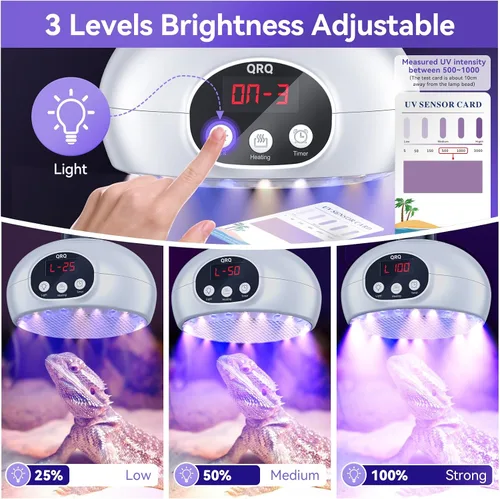 Miniatura 3 de QRQ Calentador de gallinero, lámpara de calor de reptiles de 200 W-350 W-500 W mejorada con luz UVA UVB temporizador de 3-6-9-12 horas, calentador