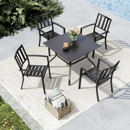Miniatura 2 de MFSTUDIO Juego de 4 sillas de comedor al aire libre, sillas de metal para terraza, bistró, porche, césped, sillas de comedor apilables de hierro