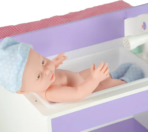 Miniatura 9 de Olivia's Little World Little Princess Baby Doll - Estación de cambio de muñecas de bebé de madera de dos lados con estantes de almacenamiento
