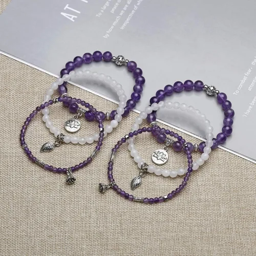 Miniatura 3 de Top Plaza - Juego de pulseras elásticas de piedras de cristal curativo para chakras, yoga, reiki, cuentas de piedras preciosas y cuentas de loto