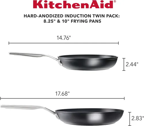 Miniatura 3 de KitchenAid Juego de sartenes antiadherentes de inducción anodizada dura, 8.25 pulgadas y 10 pulgadas, negro mate