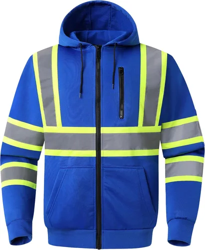 Miniatura 2 de JKSafety Sudadera de seguridad de alta visibilidad para hombres y mujeres, sudadera con capucha y cremallera de alta visibilidad con tiras Hs121-azul