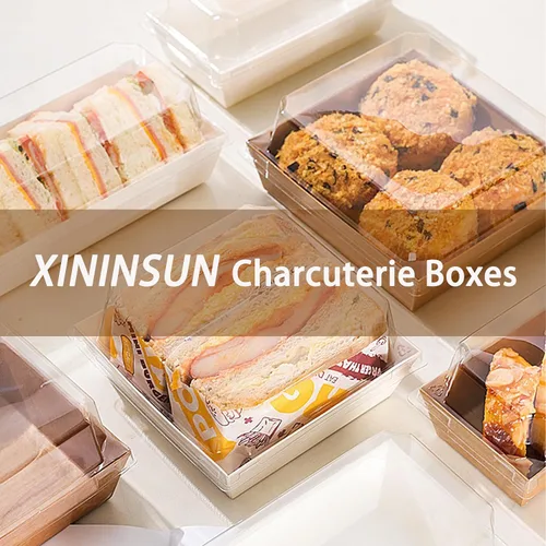 Miniatura 5 de XININSUN Cajas pequeñas de embutidos con tapas transparentes, mini caja de papel para llevar, recipientes de alimentos desechables, cajas de postre