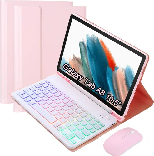Miniatura 9 de Funda de teclado con mouse para Samsung Galaxy Tab A8 de 10.5 pulgadas 2022 (SM-X200/X205/X207), teclado ligero desmontable retroiluminado, funda