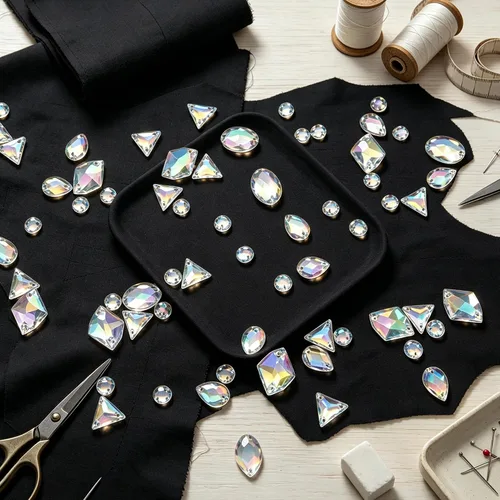Miniatura 5 de 200 piezas de diamantes de imitación acrílicos AB con parte trasera plana para coser con formas mixtas para manualidades, manualidades, ropa