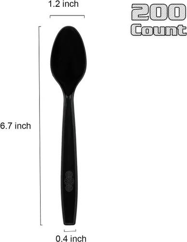 Miniatura 2 de 200 Count Black Plastic Spoons, Heavy Weight Disposable Spoons Cutlery Plastic Utensils, Black Plastic Silverware Bulk
