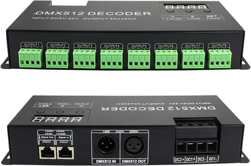 Miniatura 2 de AKEPO Decodificador de pantalla digital LED DMX 24CH, controlador de atenuación LED DMX512 para luz de tira RGB DC5-24V 3A/CH