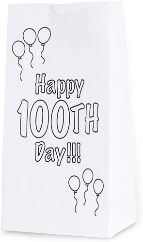 Hygloss Productos Bolsas de papel Happy para celebrar el 100º día de actividades de arte y manualidades, aptas para alimentos, tamaño 4# -5 x 3 x