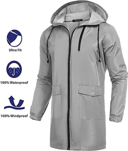 Miniatura 2 de COOFANDY Chubasquero largo para hombre, chaqueta impermeable para exteriores, con capucha