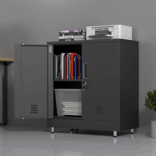 Miniatura 4 de JINGUR Armario de almacenamiento de metal con puertas de bloqueo y estante ajustable, pequeño aparador con cerradura para oficina en casa, pasillo