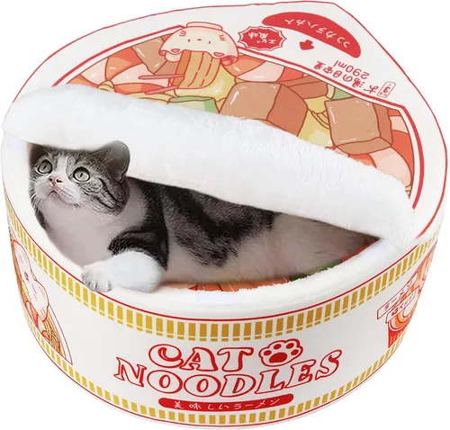 寵幸 Cama de Fideos Ramen para Perros y Gatos, Mantiene el Calor y Súper Suave Nido Creativo para Mascotas para Gatos de Interior, Cojín Extraíble y