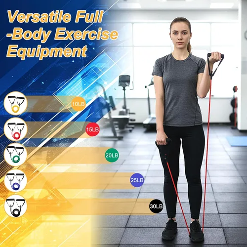 Miniatura 5 de 10 bandas de resistencia para ejercicio con asas, tubo de resistencia física, bandas de entrenamiento con anclaje de puerta para hombres y mujeres