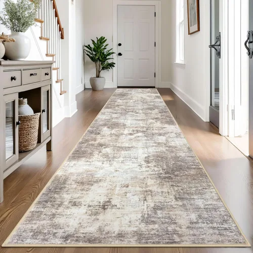 Miniatura 320 de IOHOUZE Alfombra pequeña abstracta de 2 x 3 pies, alfombra de entrada lavable para entrada interior, alfombras con respaldo de goma, alfombra gris