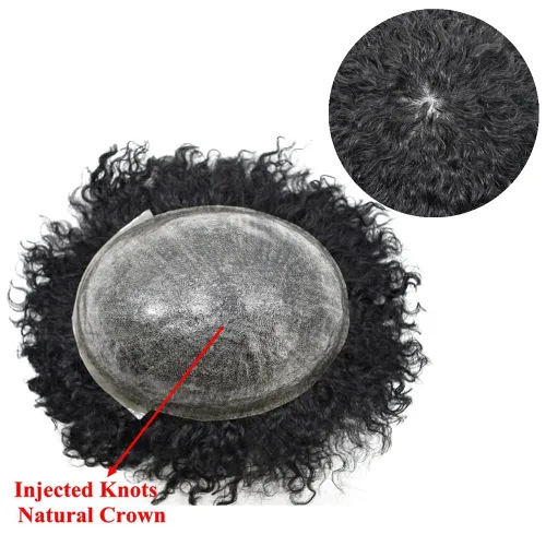 Miniatura 3 de Afro Curl Toupee para hombres negros, sistema de reemplazo de cabello humano afroamericano para hombre, unidad duradera, inyección rizada, piezas