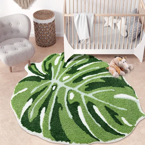 Miniatura 10 de Panstar Green Leaf - Tapete de baño con planta de plátano grande, antideslizante, absorbente, bonita en forma de palma, alfombra de ducha de felpa