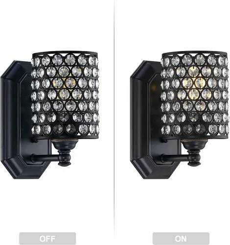 Miniatura 2 de Paquete de 2 lámparas de pared de cristal con acabado negro, lámpara de pared de estilo conciso moderno, pantalla de cristal poliédrico para baño