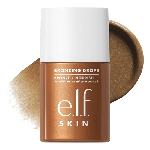 e.l.f. SKIN - Gotas bronceadoras, bronceador líquido para rostro y piel, crea un brillo bañado por el sol, infundido con vitamina E, vegano y libre
