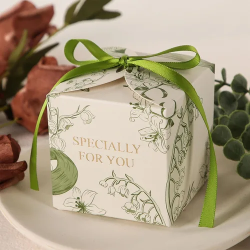 Miniatura 11 de Yoption 50 cajas de recuerdos de fiesta de hortensias, 2.75 x 2.75 x 2.75 pulgadas, cajas de dulces azules con cintas para decoración de bodas