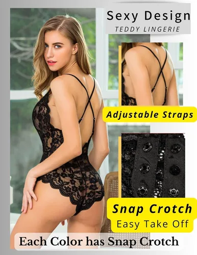 Miniatura 3 de Avidlove - Body de encaje sexy, lencería de una pieza para mujer, con escote en V profundo