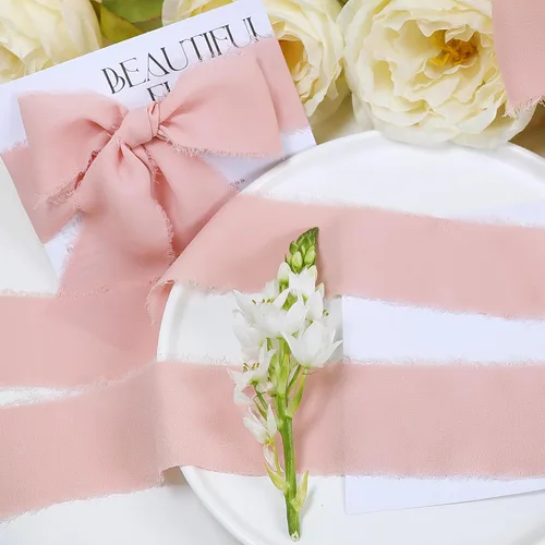Miniatura 6 de Cinta de gasa de seda con flecos de 1-1/2 pulgadas x 16.5 yardas, 3 rollos de cintas hechas a mano para envoltura de regalos, invitaciones de boda
