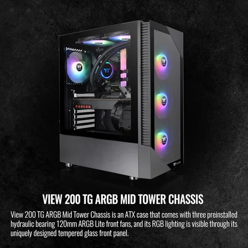 Miniatura 2 de Thermaltake View 200 TG ARGB Motherboard Sync ATX Caja de computadora de torre media de vidrio templado con ventilador ARGB frontal de 0.118 x 4.724
