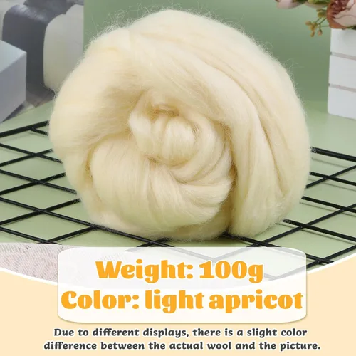 Miniatura 2 de 3.53 oz lana Roving, suministros de fieltro de lana, lana pura, hilo grueso, hilado de lana giratoria para fieltro de aguja, fieltro húmedo, Blanco