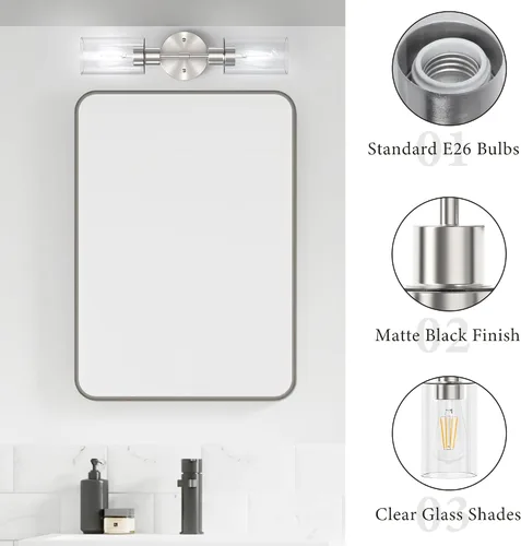 Miniatura 6 de Accesorios de Iluminación de Baño 2 Luces Níquel Cepillado, Luces de Tocador de Baño Sobre Espejo, Apliques de Pared de Iluminación de Baño, Luz