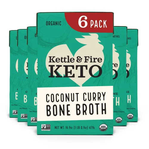 Kettle and Fire Caldo de hueso de pollo con curry y lima, Keto, Paleo y entero aprobado por 30, sin gluten, alto en proteínas y colágeno, paquete de