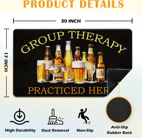 Miniatura 3 de JINYO Funny Bar Door Mat, Group Therapy Practiced Here Doormat Home Bar Man Cave Lounge Pub Club Party, Funny Beer and Cocktails Welcome Mat for