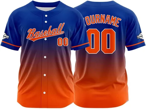 Miniatura 40 de Camiseta de béisbol con degradado personalizado, nombre, número y logotipo personalizados para hombres, mujeres y niños