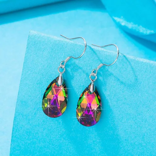 Miniatura 30 de Aretes colgantes de cristal austriaco con forma de lágrima para mujer, joyería hipoalergénica de plata de ley 925