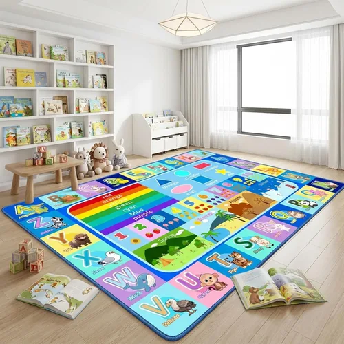 Miniatura 14 de Alfombra infantil para sala de juegos, dormitorio, 2.5 x 4 pies, alfombra educativa ABC para aula, guardería, alfombra antideslizante de aprendizaje