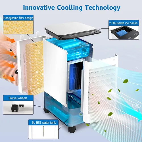 Miniatura 3 de Enfriador de aire evaporativo, aire acondicionado portátil 3 en 1 sin ventanas, enfriador de pantano de oscilación y humidificación, incluye