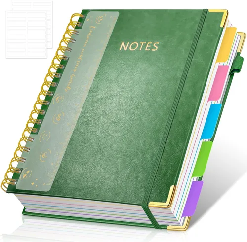 Miniatura 11 de Cuaderno de espiral con tapa dura, cuadernos B5 grandes de 8"x10", con divisores extraíbles y pestañas, 300 páginas, cuaderno de 5 asignaturas