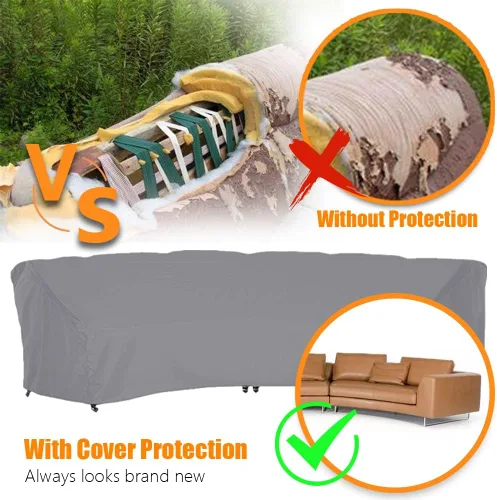 Miniatura 4 de Funda de sofá curvada impermeable para muebles de exterior, sofá de media luna, protector con cordón elástico resistente al viento para patio