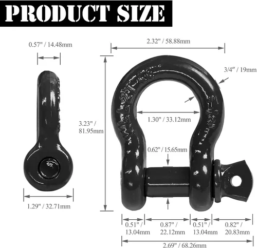 Miniatura 4 de Grillete de anillo en D de 1/2 pulgada con pasador de tornillo de 5/8 pulgadas, límite de carga de trabajo 2T (WLL) / 12T (26,455 libras)