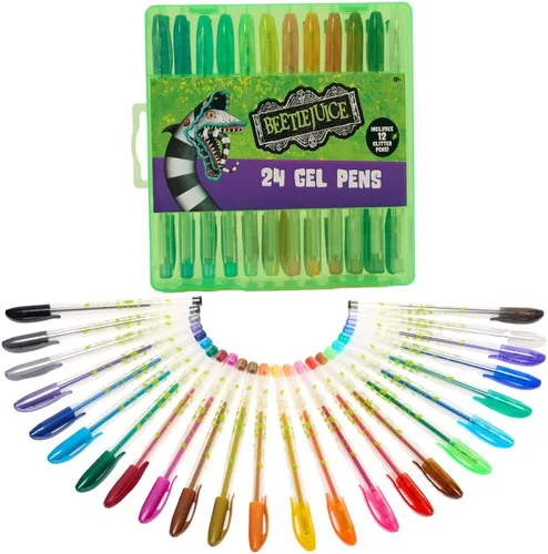 Innovative Designs Beetlejuice - Juego de bolígrafos de gel para niños, paquete de 24 con bolígrafos de gel con purpurina, bonitos bolígrafos para