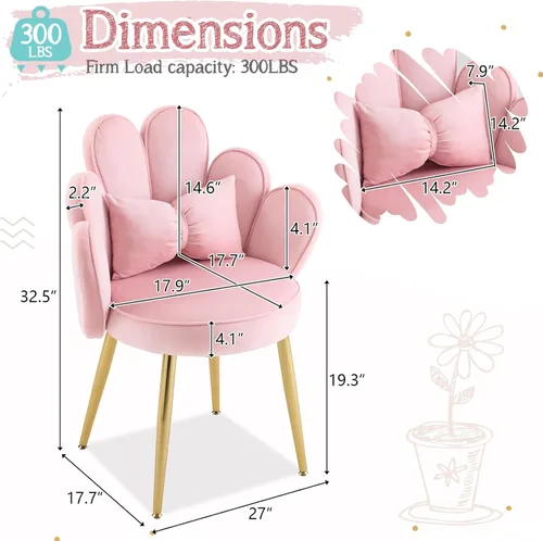 Miniatura 2 de VINGLI Silla de Maquillaje de Pétalo con Respaldo, Silla de Escritorio Linda para Niñas Sin Ruedas, Silla de Comedor Moderna, Pequeña Silla