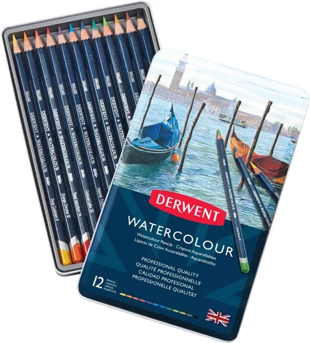 Derwent Lápices de colores acuarelables, lápices de acuarela, para dibujo, arte, en estuche metálico, 12 unidades (32881)