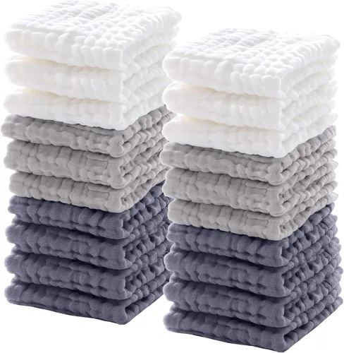 Miniatura 10 de Breling 20 paños de muselina para bebé de 12 x 12 pulgadas, 100% algodón, suave y absorbente, paño de muselina para eructos, toalla facial