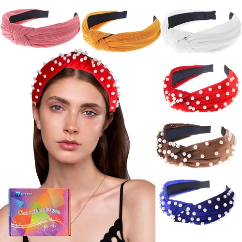LOVNFC Diademas para mujer, 6 diademas anudadas antideslizantes a la moda para mujeres y niñas, bandas para el pelo con nudo superior ancho, Color