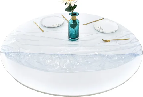 Miniatura 10 de Rally Home Goods Mantel redondo de vinilo ajustable para interiores y exteriores, respaldo de franela, borde elástico, cubierta de plástico Mármol