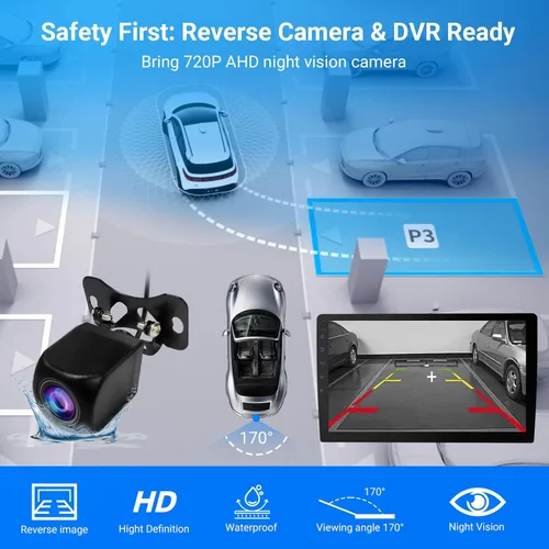 Miniatura 5 de Haudio Pantalla Carplay HD de 10.1 pulgadas para coche con pantalla táctil de 720P, estéreo de coche de doble DIN, procesador de 8 núcleos, cámara