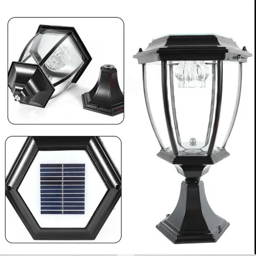 Miniatura 4 de Lámpara de poste de jardín de 2 piezas de 5 W LED de energía solar para exteriores, impermeable, negro, ahorro de energía para césped, jardín